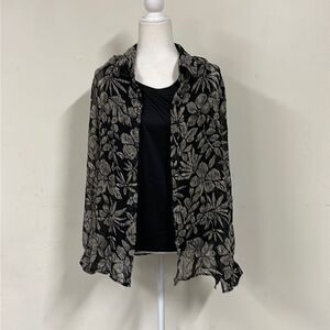 Black Floral Women's Tank Top & Cardigan Shirt Outfit Set Size 14